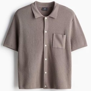 H&M Men's Taupe Knit Short-Sleeve Polo Shirt